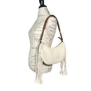Zara | Women | Cream Woven Macrame Crochet Fringe Hand Shoulder Bag | OS